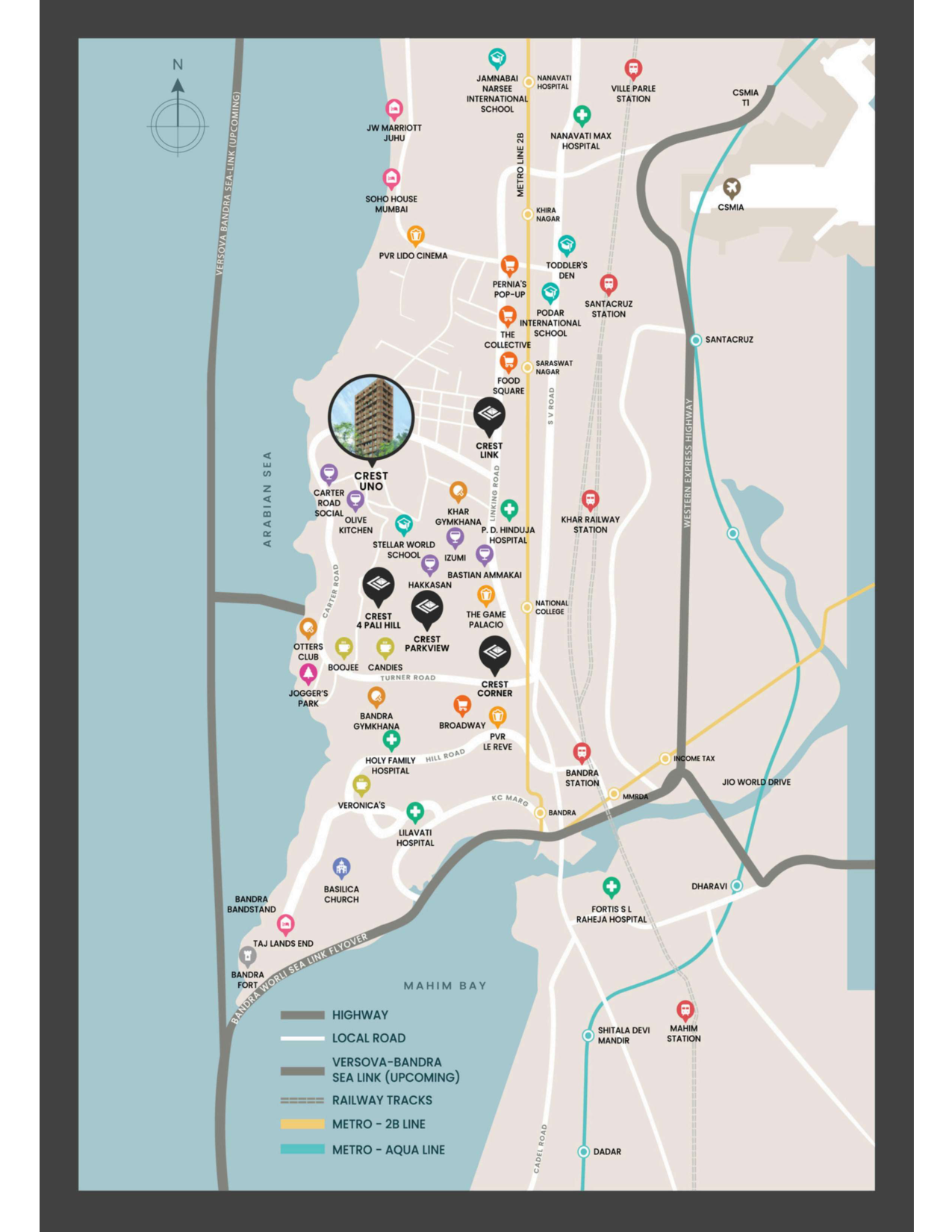 Crest Uno location map — Union Park, Bandra West, Mumbai